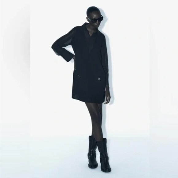 ZARA MIXED SEMI-SHEER MINI DRESS Size M NWT - Picture 3 of 10